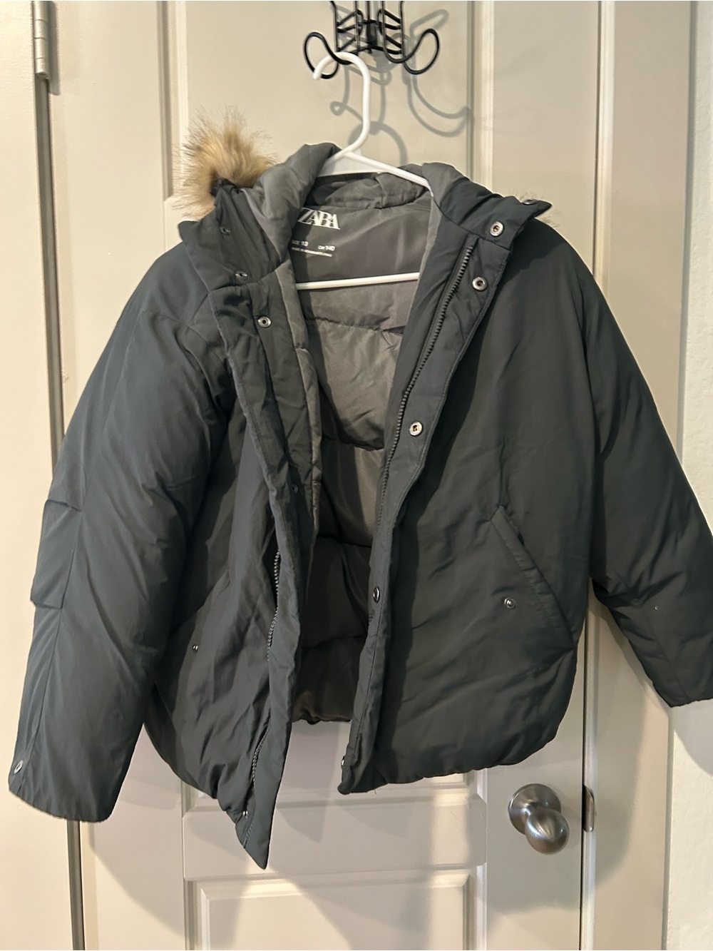 Zara Boys Collection Down Feather Fur Hood Parka